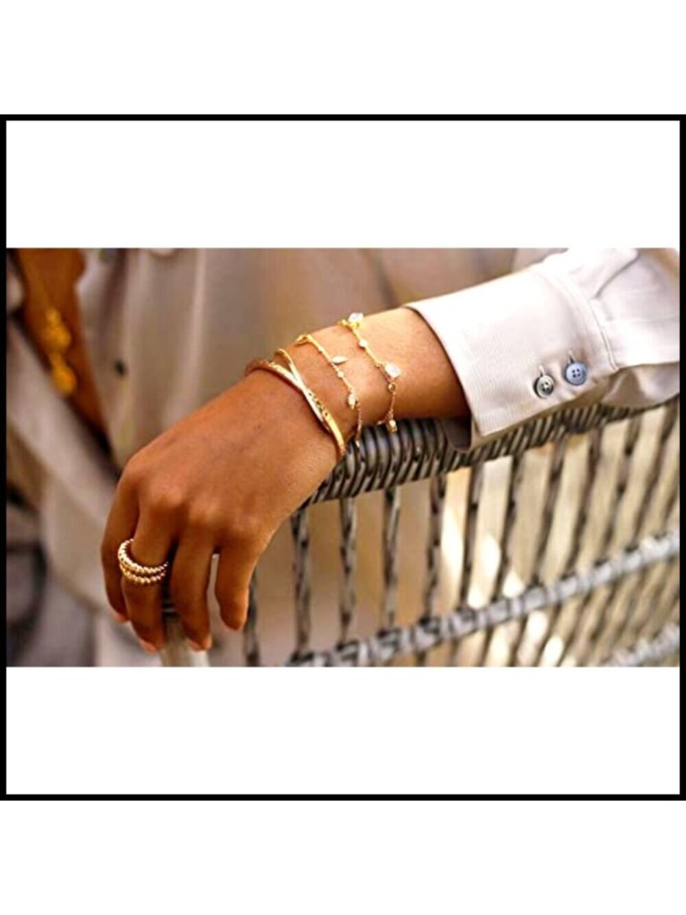 Dainty Gold Cuff Bracelet Minimalist Delicate Thin Bangle Hook 18K Plated - Picture 5 of 7